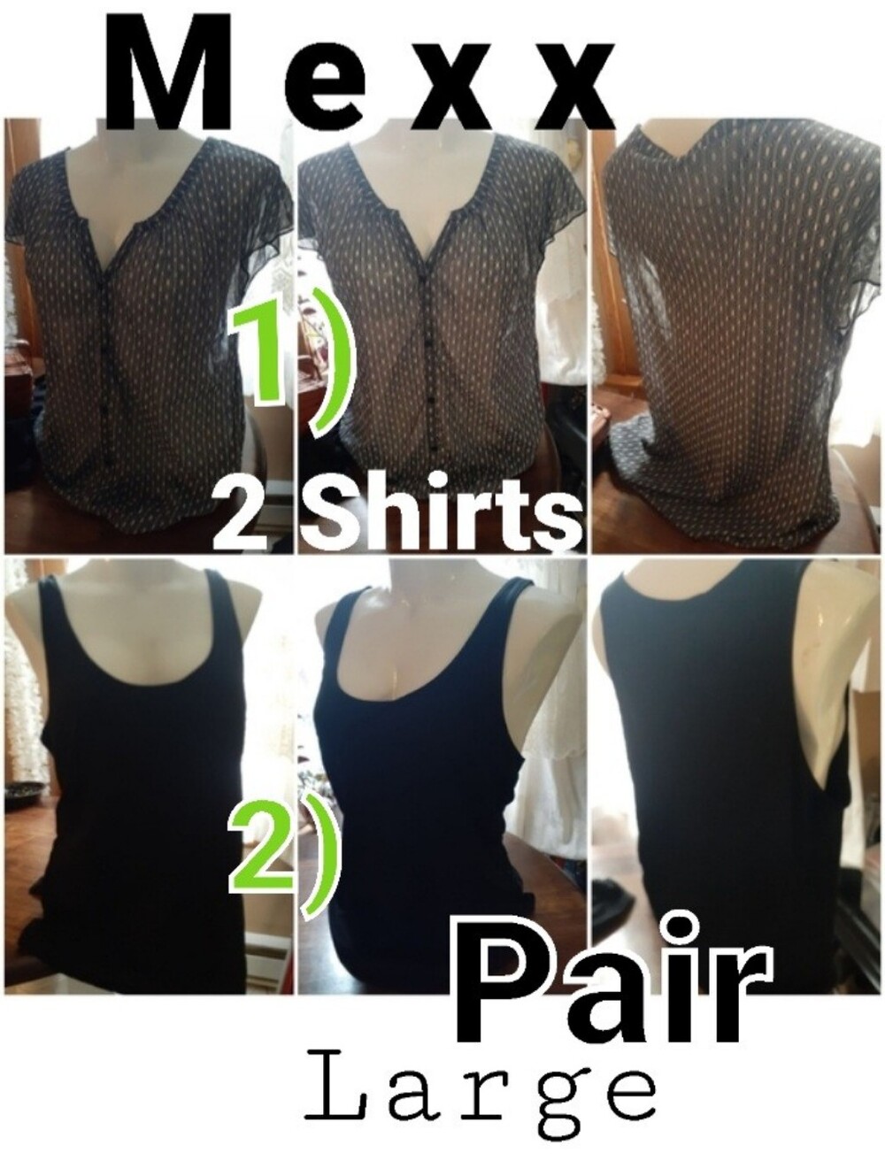 Mexx Pair {Two Shirts} Sleeveless Large BLACK Sheer